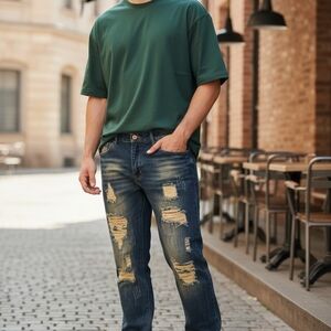Distressed Blue Jeans for Men